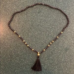 Gorjana Beaded Tassel Long Necklace Black / Gray